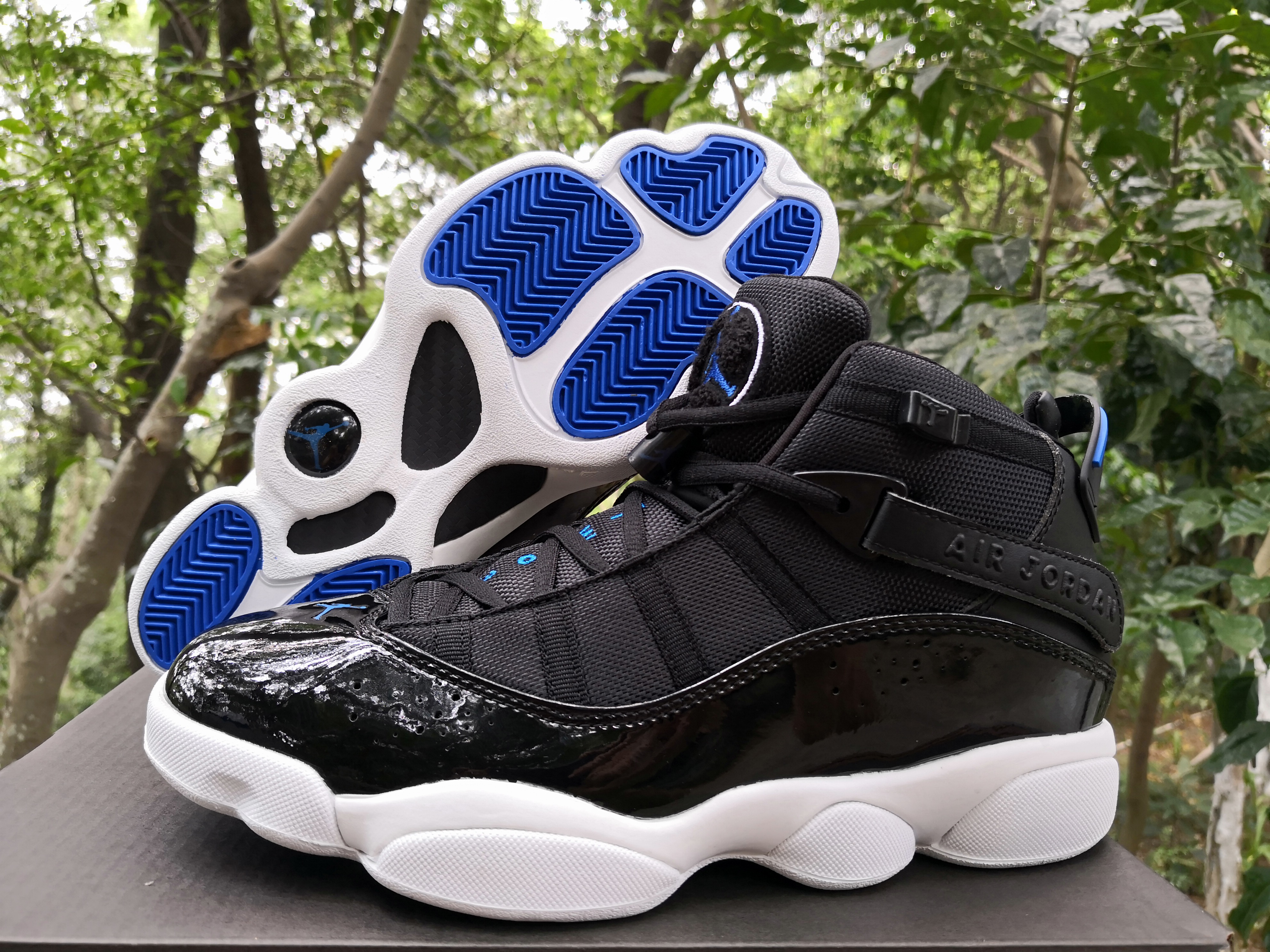 New Men Air Jordan 6 Rings Black Blue Shoes